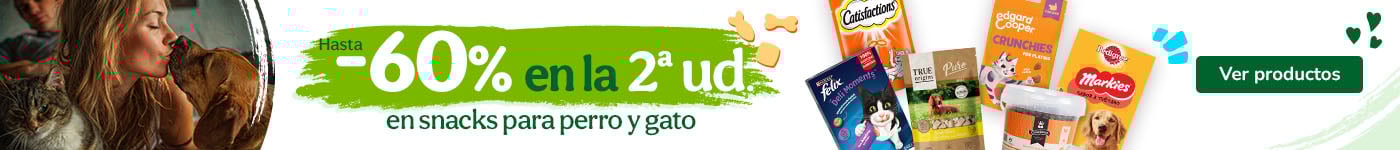 Hasta 60% dto en la 2ª unidad de snacks para tu peludo.