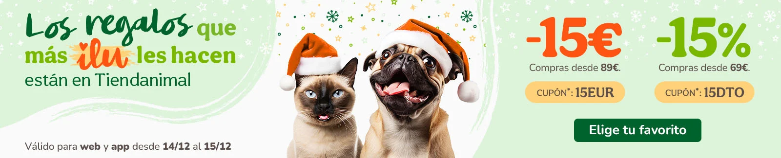 -15% o -15€ de dto. en alimentación, accesorios y productos de higiene ! Cupón 15DTO o 15EUR.