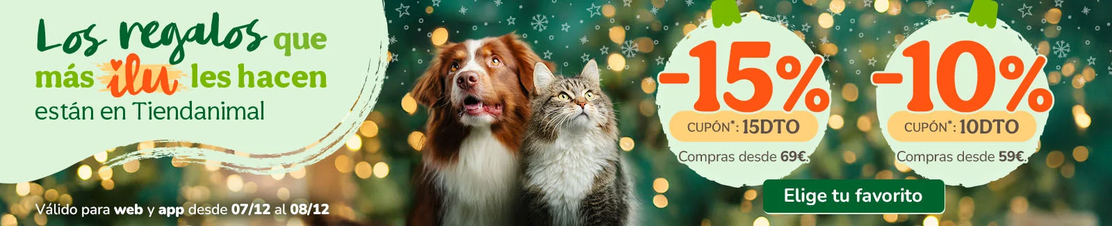 -15% o -10% de dto. en alimentación, accesorios y productos de higiene !y 100ptos extra! Cupón 15DTO o 10DTO