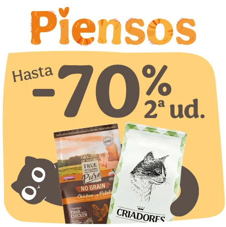 Hasta 70% de descuento en la 2ª unidad de pienso para gato.