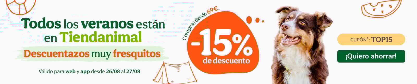 -15% de dto. en alimentación, accesorios y productos de higiene. Cupón TOP15