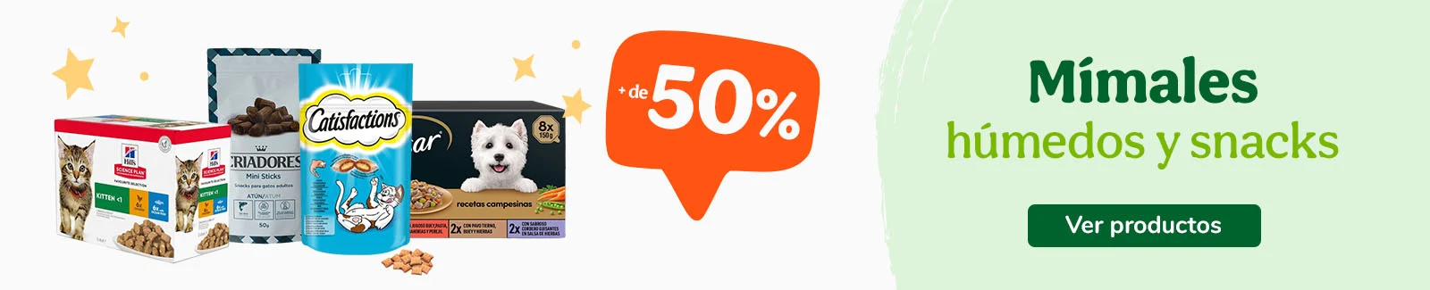 ¡Mima a tu mascota!: hasta -50% de dto en packs de comida húmeda y 3x2 en snacks