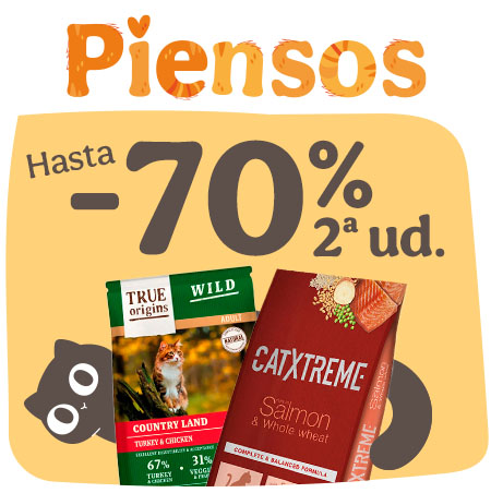 Hasta 70% de descuento en la 2ª unidad de pienso para gato.