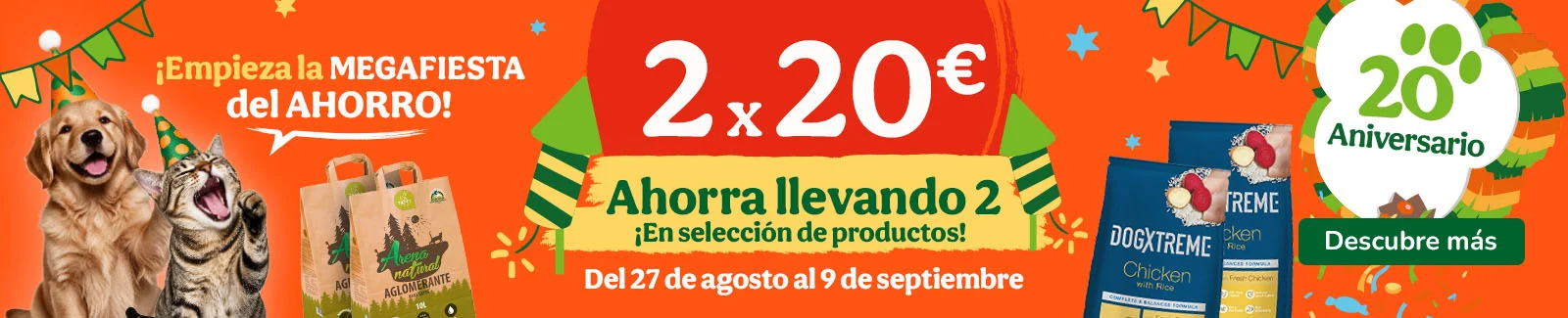 2x20&euro; en alimentaci&oacute;n e higiene para tu peludo.
