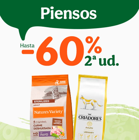 Hasta 60% dto en la 2ª ud de pienso para tu gato.