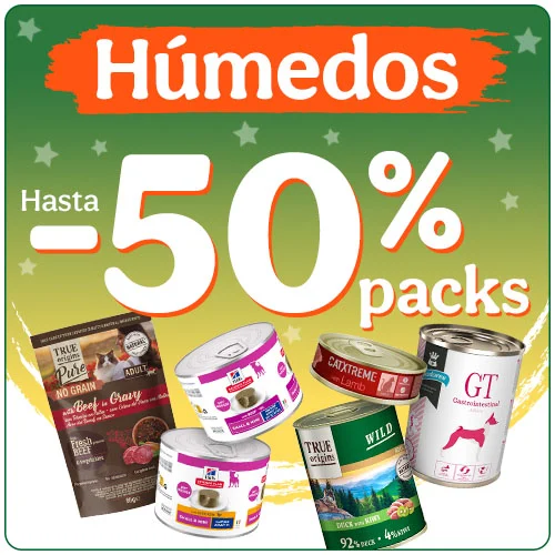 Hasta 50% dto en packs de comida húmeda para tu peludo.
