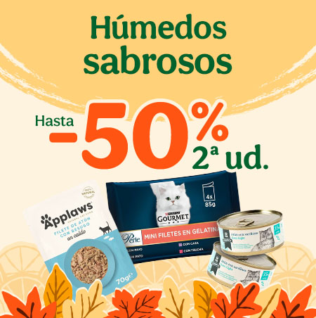 Hasta 50% dto en la 2ªud de húmedos sabrosos para tu gato.