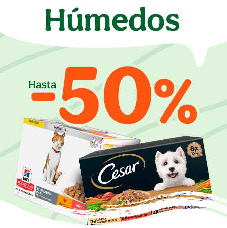 Hasta -50% de dto en selección de comida húmeda para perro y gato