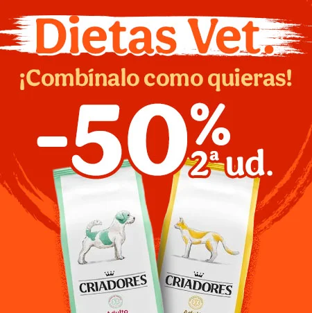 50% dto en la 2ª unidad de dietas veterinarias para tu peludo.