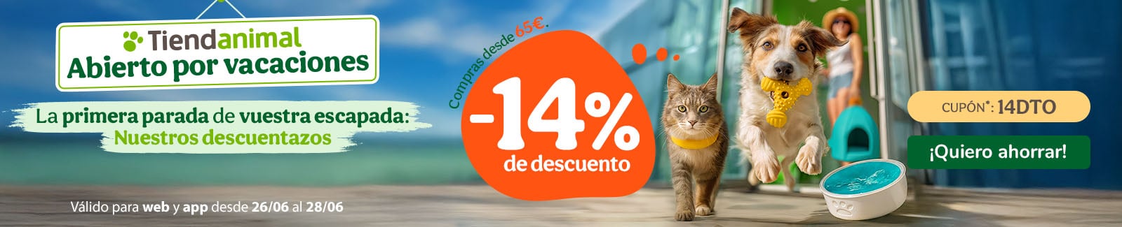 -14%  de dto. en alimentación, accesorios y productos de higiene. Cupón 14DTO