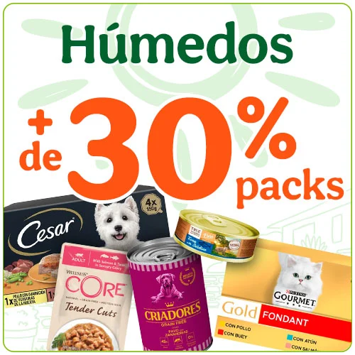 +30% dto en packs de comida húmeda para tu peludo.