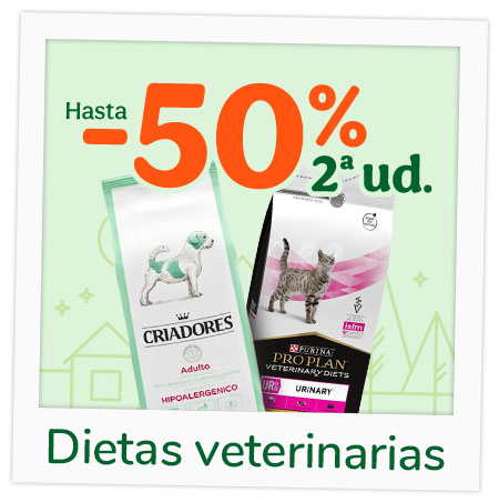 ¡Hasta un 50% de descuento en la 2ª unidad de diets veterinarias para perros y gatos!