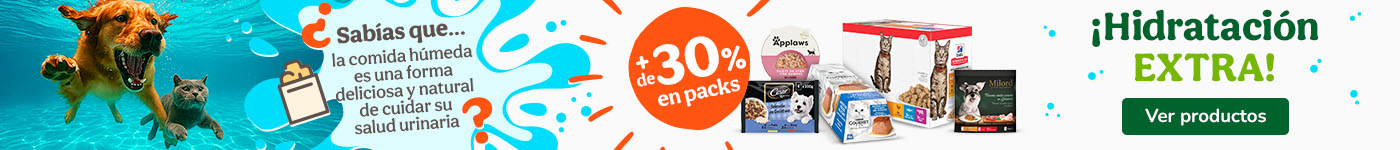 Comida húmeda: +30% de descuento en packs húmedos seleccionados.