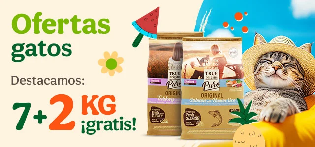 True Origins Pure: 7+2 unidades gratis y 70% de descuento en la segunda unidad de pienso para gatos.