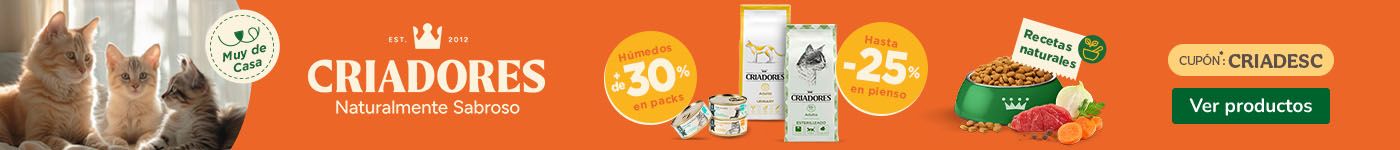 Criadores: Hasta 25% dto en pienso y +30% dto en packs de comida húmeda para gatos.