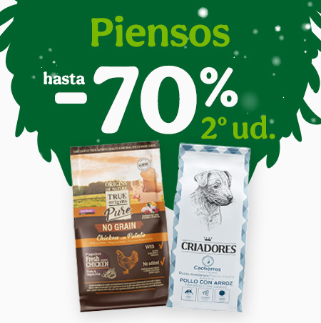 Hasta 70% dto en la 2ª ud de pienso para tu peludo.