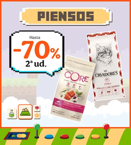 Hasta 70% dto en la 2ª ud en piensos para gato.