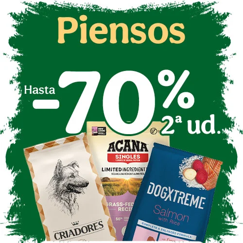Hasta -70% en la 2ª ud de pienso para perros.