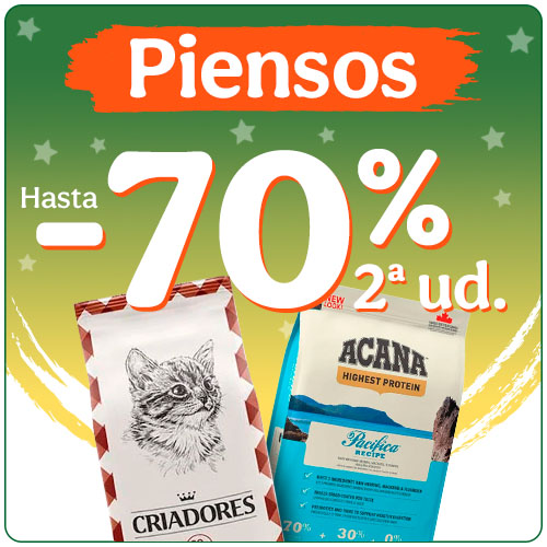 Hasta 70% dto en la 2ª unidad de pienso para tu peludo.