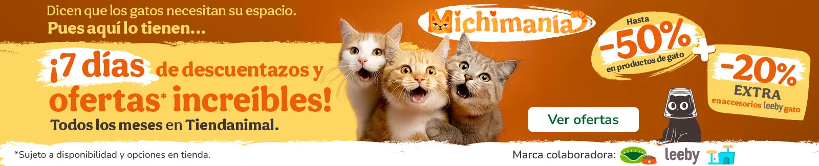 &iexcl;Michiman&iacute;a! 50% dto en productos para gato y 20% dto extra en accesorios Leeby