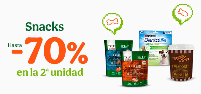 Snacks: Hasta 70% de descuento en la 2ª unidad de snacks para tu peludo.