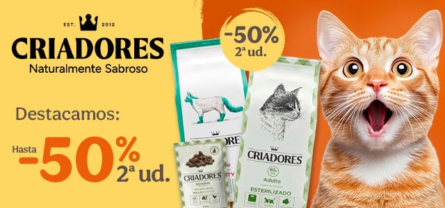 Criadores: 50% dto en la 2ª unidad de pienso para gatos.