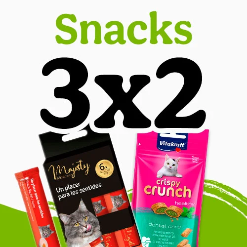 3 x 2 en snacks para gatos.