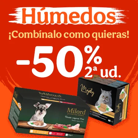 50% dto en la 2ª unidad de comida húmeda para tu peludo.