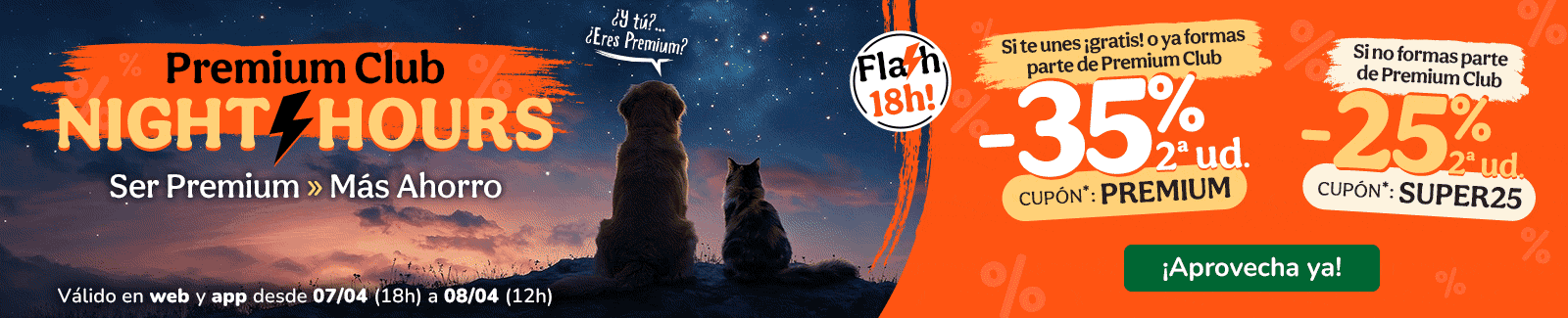 -35% en la 2&ordf; ud. en alimentaci&oacute;n, accesorios y productos de higiene. Cup&oacute;n PREMIUMNIGHT