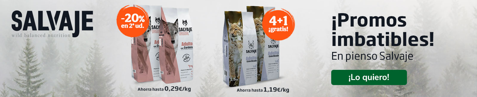 Salvaje perro y gato -20% 2ªud y 4+1 en selección de gato