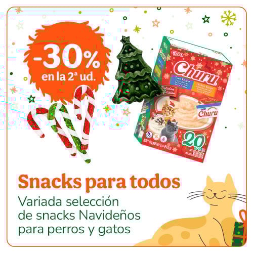 30% de descuento en la 2.ª unidad de snacks navideños para perros.