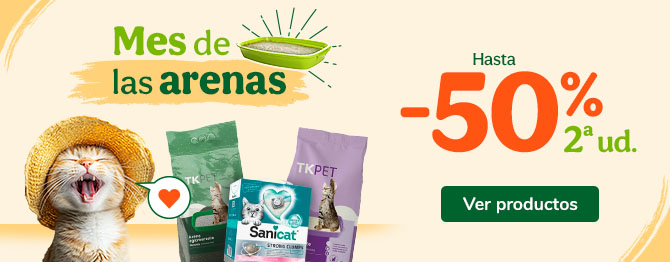 Arenas para gatos: Hasta 50% de descuento en la segunda unidad.