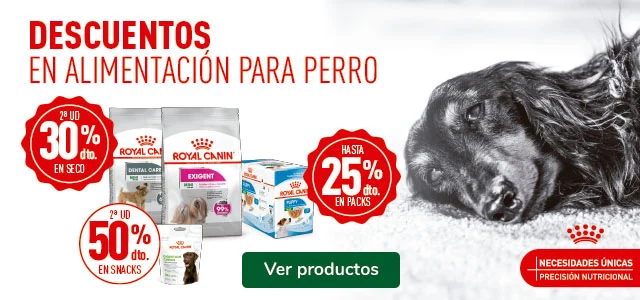 Royal Canin: 30% dto en la 2ª unidad de pienso, hasta 25% dto en packs de comida húmeda y 50% dto en la 2ª unidad de snacks para perros.