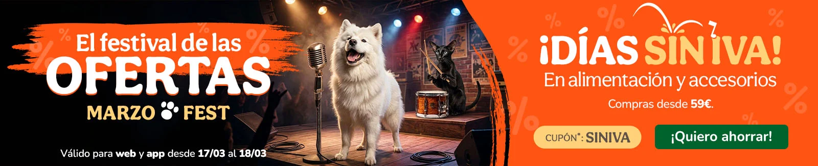 &iexcl;D&iacute;as sin IVA! En alimentaci&oacute;n, accesorios e higiene. Cup&oacute;n SINIVA