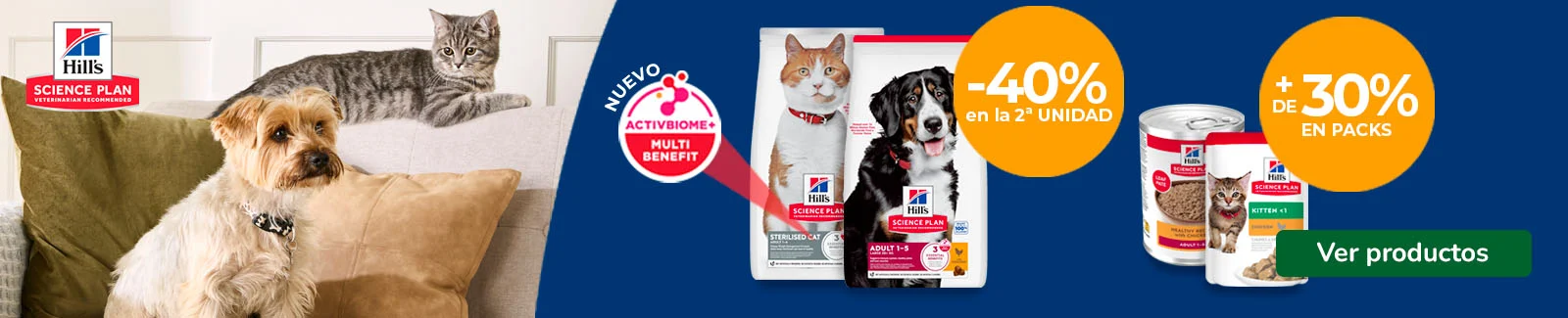 Hill's Science Plan: 40% dto en la 2&ordf; unidad de pienso para gatos y +30% dto en packs de comida h&uacute;meda.