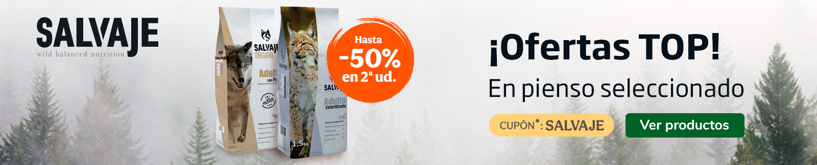 Salvaje: Hasta 50% de descuento en la segunda unidad de pienso para perros.