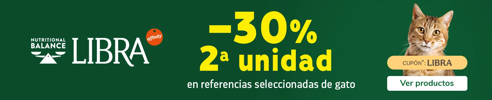 Libra: 30% de descuento en la segunda unidad de pienso para gatos.