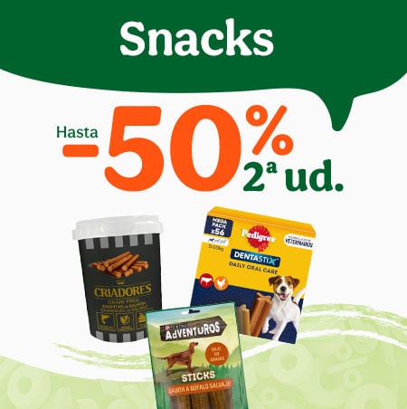 50% dto en la 2ª ud de snacks para perros.