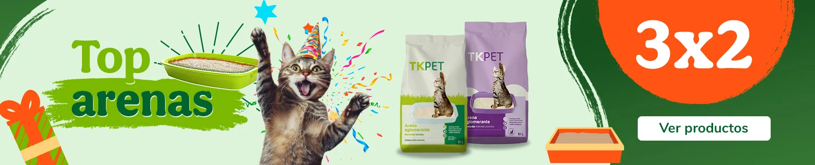 3x2 en arenas para gatos.