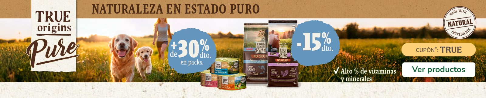 True Origins Pure: ¡15% en pienso y más del 30% en húmedo top para perros!