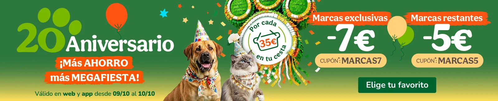 Hasta 7&euro; de descuento en alimentaci&oacute;n, accesorios y productos de higiene. Cupones MARCAS7 o MARCAS5