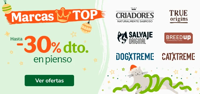 Hasta 30% dto en piensos, +30% dto en húmedos y hasta 40% dto en snacks.