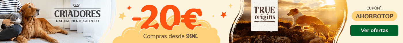 Criadores y True Origins: ¡consigue hasta 20€ de descuento en alimentación para perro y gato!