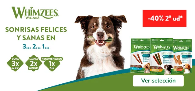 Whimzees: 40% dto en la 2ª unidad de snacks para perro.