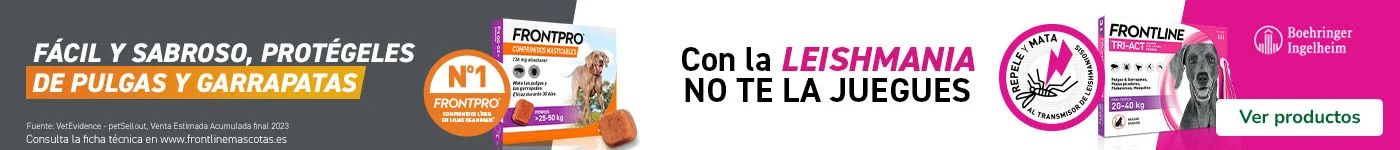 Frontline, Frontpro y Tri‑Act: Antiparasitarios para perros.