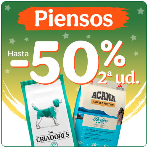 Hasta 50% dto en la 2ª unidad de pienso para perro.