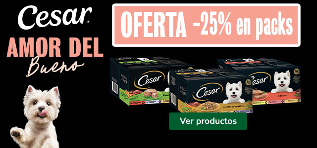 César: 25% dto en packs de comida húmeda para perros.