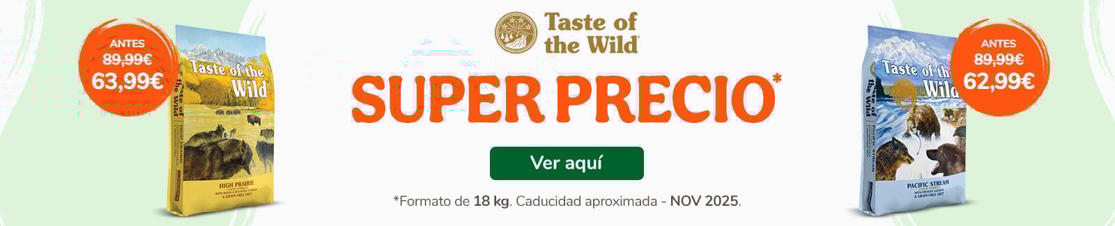 Taste of the wild: Pienso perro 18 kg con super precio. Fecha de consumo próxima.