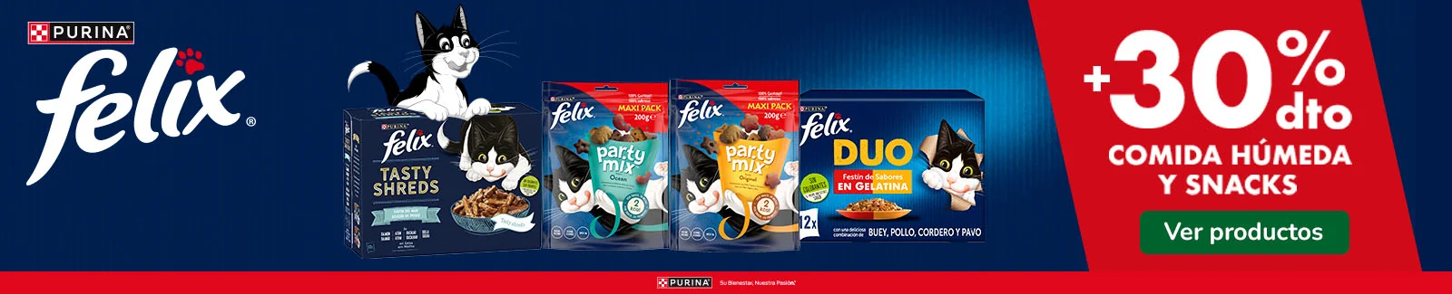 Felix: +30% dto en packs de comida h&uacute;meda y snacks para gatos.