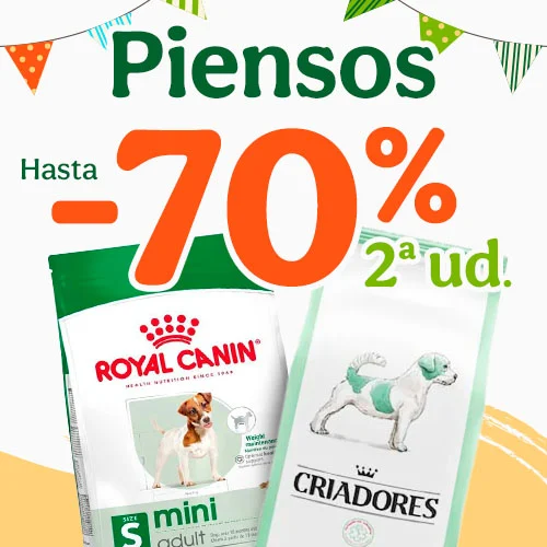 Hasta 70% dto en la 2ª ud de pienso para perro.